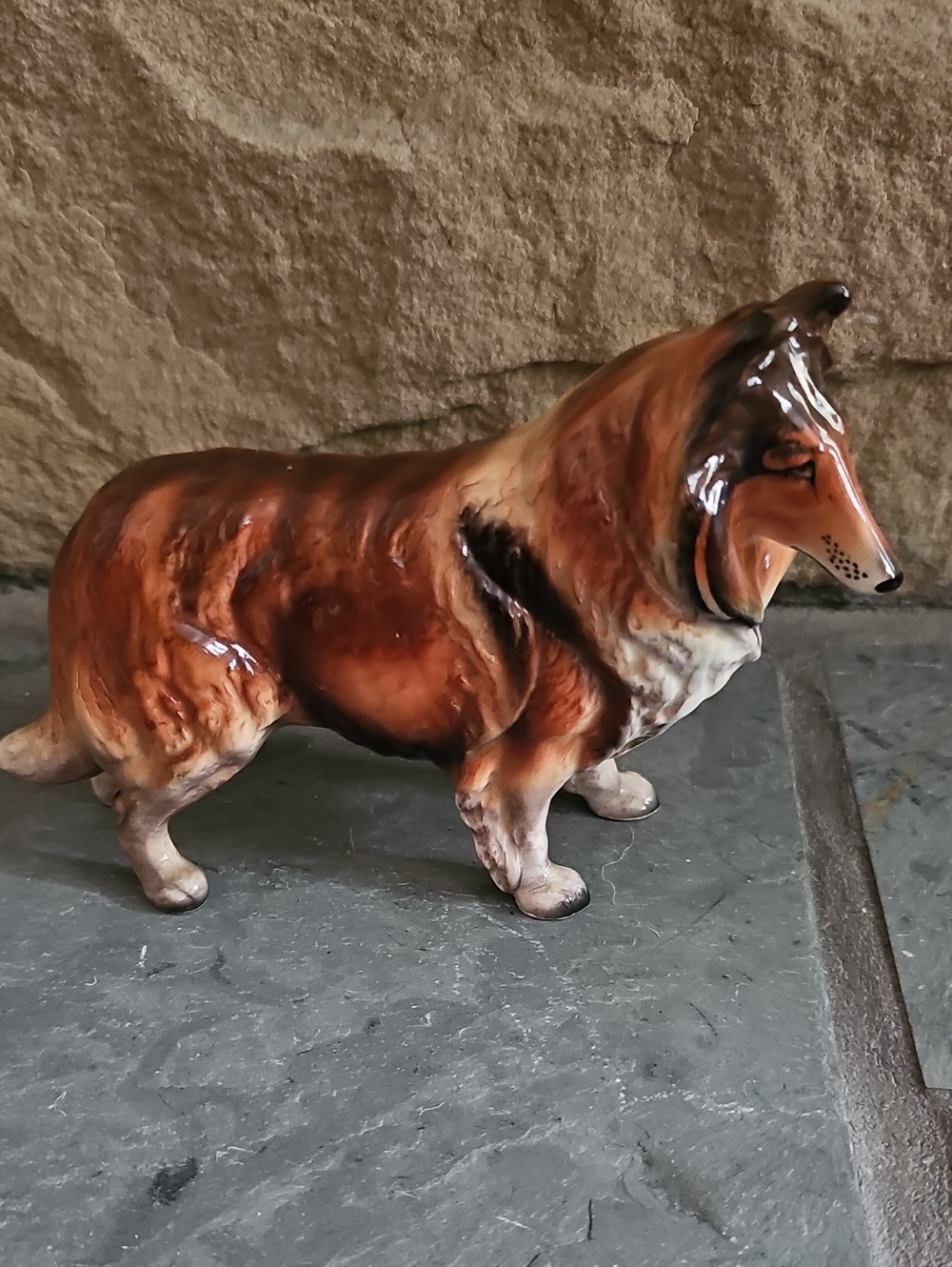 Vintage Collie Lassie Dog Figurine Glazed Ceramic Porcelain Made in RB Japan 7"
